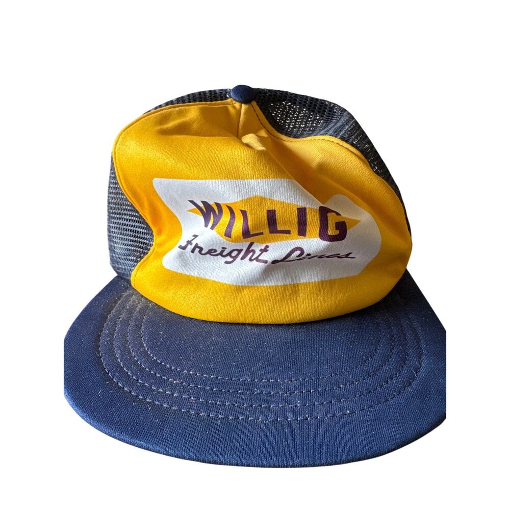 Vintage Willig Freight Lines USA Made Yellow on Navy Blue Snapback Trucker Hat
